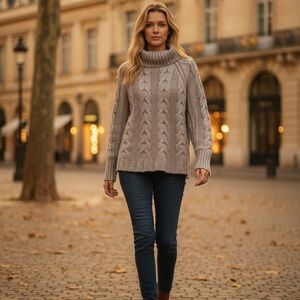 Marla Wynne Grey Cozy Cable Knit Turtleneck Sweater